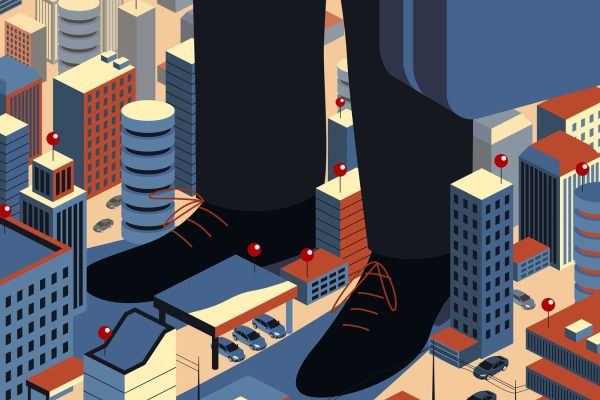 In Major Ruling, Judge Finds Google ‘Willfully Acquired and Maintained Monopoly Power’ Over Digital Ad Market This colorful illustration depicts a very large man standing in the middle of the city, this is a monopolist who imposes his own interests on competitors and society.